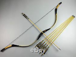 Handmade 50LBS Snakeskin Ox horn HorseBow Mongolian Longbow Recurve+6 Wood arrow