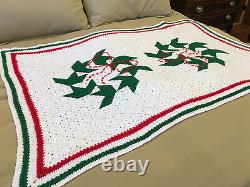 Handmade Afghan Throw / Blanket From Designer Collection Christmas Red Bows