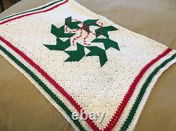 Handmade Afghan Throw / Blanket From Designer Collection Christmas Red Bows