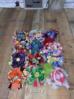 Handmade Boutique Hair Bow Stacked Lot Of 12