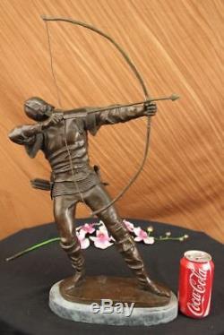 Handmade Bronze Sculpture Soldier Warrior Bow Arrow Hot Cast Green Marble Deal