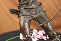 Handmade Bronze Sculpture Soldier Warrior Bow Arrow Hot Cast Green Marble Deal