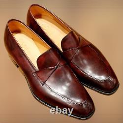 Handmade Brown Leather dress shoes, Men brown moccasins, Men classic shoes