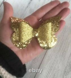 Handmade Butterfly Glitter Hair Clip Large 3.5 Inch Hair Bow Girl Baby Gold Pink