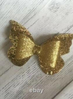 Handmade Butterfly Glitter Hair Clip Large 3.5 Inch Hair Bow Girl Baby Gold Pink