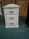Handmade Classique Bow Fronted 3 Drawer Bedside Cream/metal Handle No Flat Packs