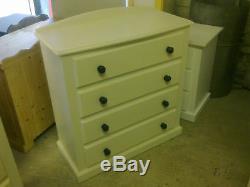 Handmade Classique Bow Fronted 4 White Drawer Chest Metal Handles No Flat Packs