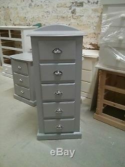 Handmade Classique Bow Fronted 5 Drawer Narrow Grey/chrome Cups No Flat Packs