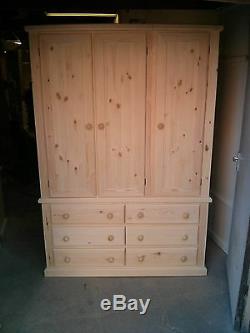 Handmade Classique Bow Fronted Pine Triple 6 Drawer Wardrobe No Flat Packs