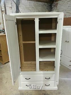 Handmade Classique Bow Fronted White Gents 2 Drawer Combi Robe Metal Handles