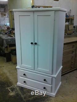 Handmade Classique Bow Fronted White Gents 2 Drawer Combi Robe Metal Handles