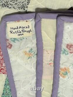 Handmade Cotton Quilt Patchwork Bow Tie Signed 1994 Clean Queen/Full 88 X 74