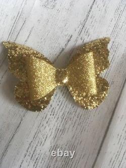 Handmade Gold Butterfly Glitter Hair Clip Large 3.5 Inch Hair Bow Girl Baby
