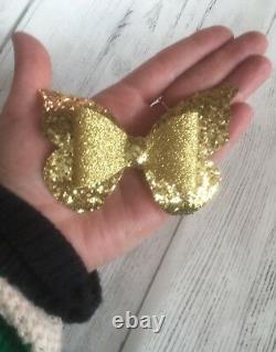 Handmade Gold Butterfly Glitter Hair Clip Large 3.5 Inch Hair Bow Girl Baby