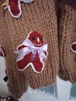 Handmade Knitted Cropped Chunky Gingerbread Man Cardigan