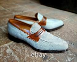 Handmade Men Denim Slip on Moccasin Shoes, Men Casual Slip on Shoes