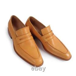 Handmade Men Formal Shoes, Men Tan color leather moccasins shoes loafer