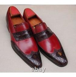 Handmade Men Two Tone Formal Shoes, Mens fashion Brown And Burgundy Color Shoes