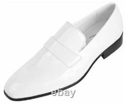 Handmade Men White Patent leather shoes moccasins slip ons, Men party shoes