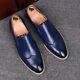 Handmade Men Wing tip Blue Leather Moccasins, Men Blue Loafer Slip Ons Shoes