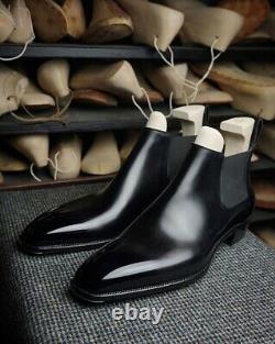 Handmade Men's Black Chelsea Ankle Dress Boots, Real Leather Office Boots