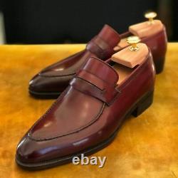 Handmade Mens Burgundy color Leather dress shoes moccasins Loafer