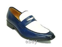 Handmade Mens Shoes, Mens two tone Shoes, Men blue and white leather moccasins