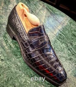 Handmade Mens brown Crocodile embossed leather formal shoes moccasins Loafer