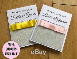 Handmade Personalised Pocket Fold Wedding Invitations Glitter Bow Inserts RSVP