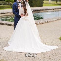 Handmade Silk/Lace Long-Sleeved Ivory Wedding Dress With Detachable Back Bow