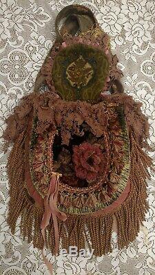 Handmade Tapestry Carpet Bag Large Fringe Purse Vintage Lace Fabric Boho tmyers