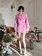 Handmade Tweed Boucle Relaxedfit Dream Pink Jacket Dress with Bow Tie size S, M, L