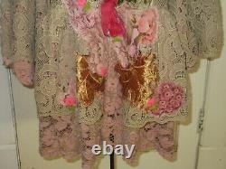 Handmade Upcycled Recycled Boho Pink Brown Lace Velvet Woodland Fairy Coat szL