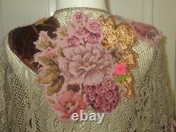 Handmade Upcycled Recycled Boho Pink Brown Lace Velvet Woodland Fairy Coat szL