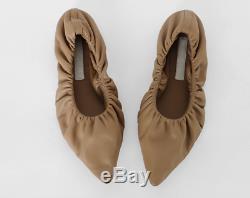 Handmade Women Lamb Skin Babette Shoes Sheep Leather Point Toe Gathered In Beig