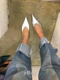 Handmade Women Shoes Knife Mule Slingback Point Toe Bow Tie Kitten Heel Mid Pum