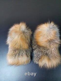 Handmade gold cross fox fur mittens with cashmere and fleece lining