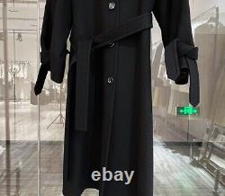 Handmade high quality 89% virgin wool black coat with tie on sleeve