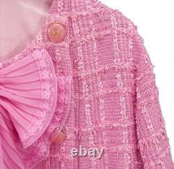 Handmade tweed boucle relaxed fit pink jacket with bow tie size L(uk14-18)