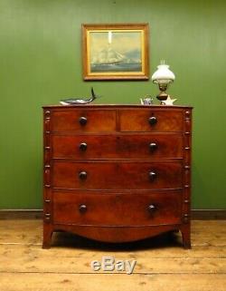 Handsome Antique Mahogany Bow Chest of Drawers with oak lined drawers