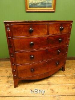 Handsome Antique Mahogany Bow Chest of Drawers with oak lined drawers