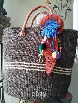 Handwoven Stipped Sisal Basket Tote Kiondo Bag! African StrawTote Handmade-Large