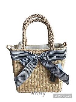 Handwoven Top Handle Mini Bag With Black And White Bow