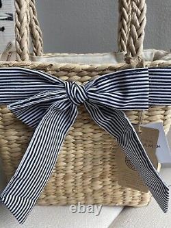 Handwoven Top Handle Mini Bag With Black And White Bow