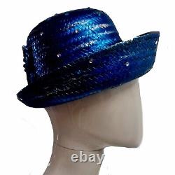 Hat vintage woman fashion original ladies iconic straw blue rhinestone mermaid 1