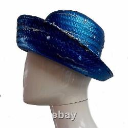 Hat vintage woman fashion original ladies iconic straw blue rhinestone mermaid 1