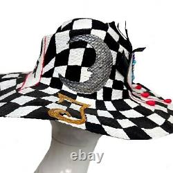 Hat vintage woman fashion original ladies iconic straw wide brim checkered eye 1