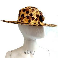 Hat vintage woman fashion original straw wide brim western heart cowboy leopard