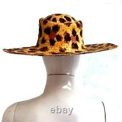 Hat vintage woman fashion original straw wide brim western heart cowboy leopard