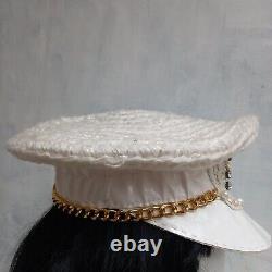 Hat woman men original vintage police fetish fetishist chain white wide brim bid